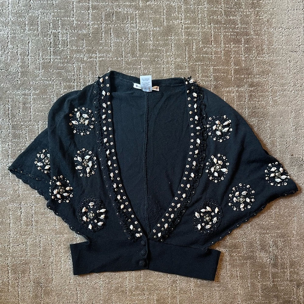 Nanette Lepore Seashell Embroidered Black Shrug